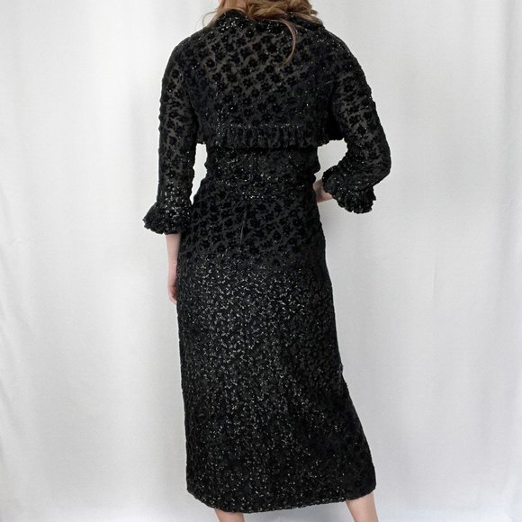 Rare Vintage Jean Muir London Sparkle Glitter Velvet Midi Maxi Dress Blazer Set - Picture 4 of 9